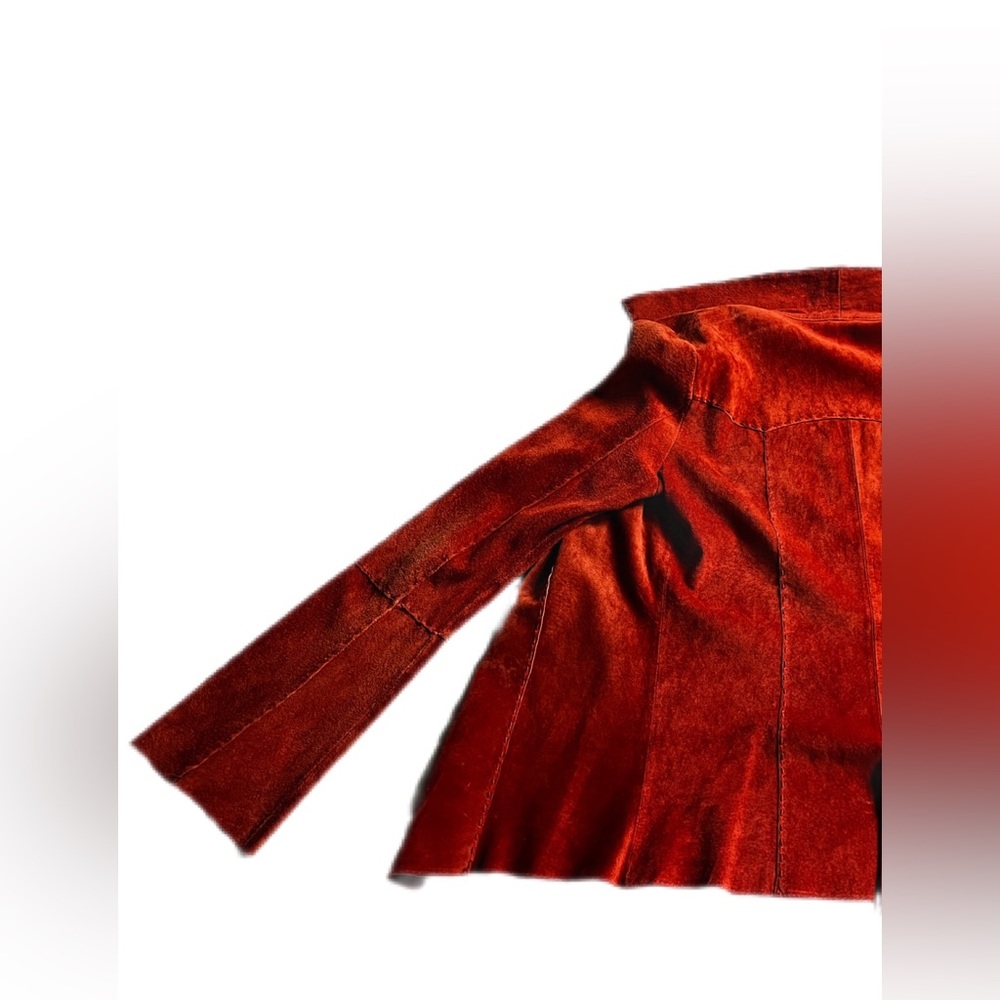 GORGEOUS Vintage 90s Wet Seal 100% Leather Rust Red/Orange Suede 70’s Style Coat - Picture 5 of 14
